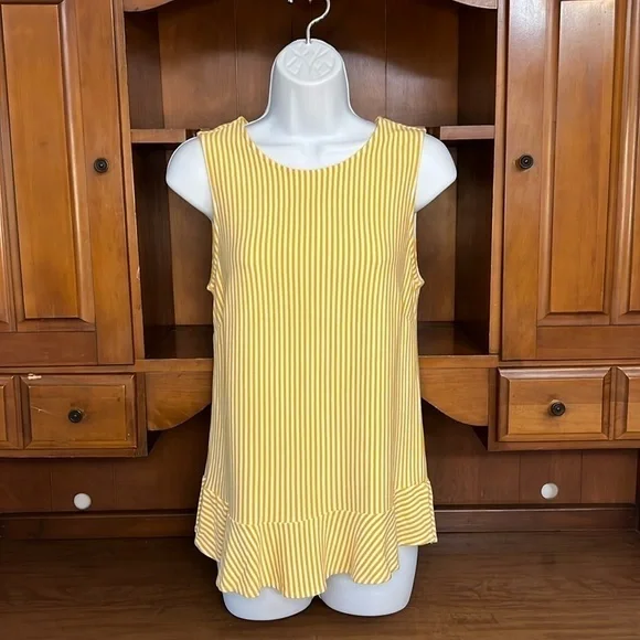 Ann Taylor Factory Bias Hem Tank Marigold Stripes Medium - Picture 2 of 9